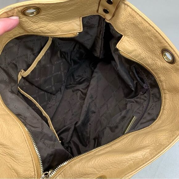 Plinio Visona Tan Pebbled Leather Tote Shoulder Bag Crossbody - Picture 10 of 11